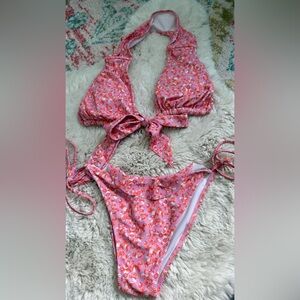 SHEIN Pink and Orange Bikini Top